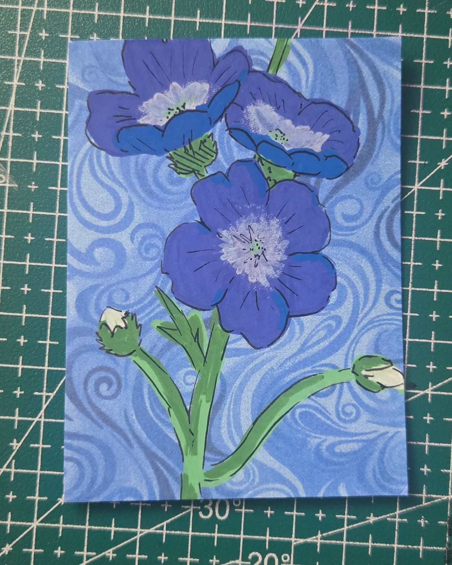 Blue Flowers aceo art card