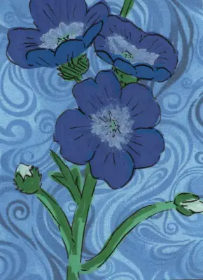 Blue Flowers aceo art card thumbnail 2