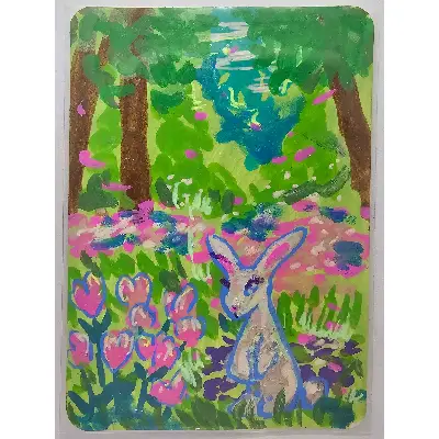 Bunny in a Field aceo art card thumbnail 2