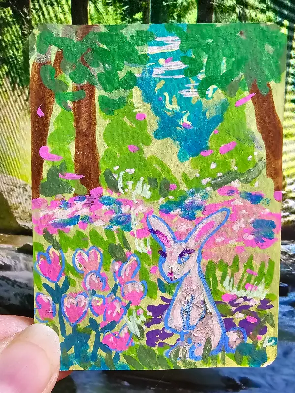 Bunny in a Field aceo art card