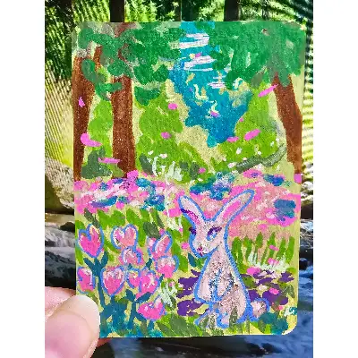 Bunny in a Field aceo art card thumbnail 1
