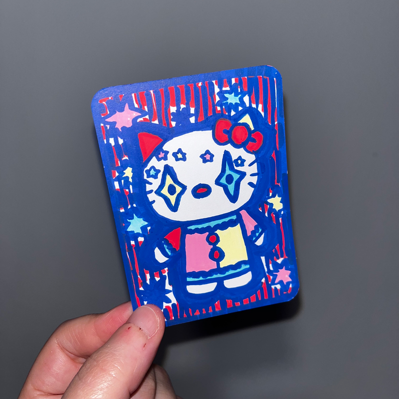 original aceo hello kitty clown cat sanrio aceo art card
