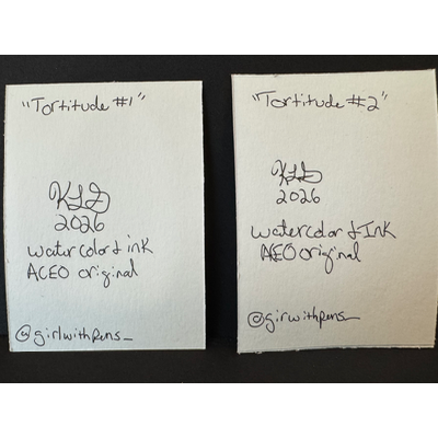 Tortitude — Pair of 2 (Watercolor & Ink ACEOs) aceo art card thumbnail 2