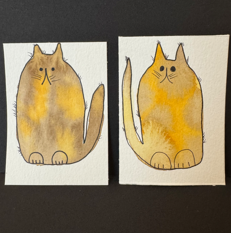 Tortitude — Pair of 2 (Watercolor & Ink ACEOs) aceo art card