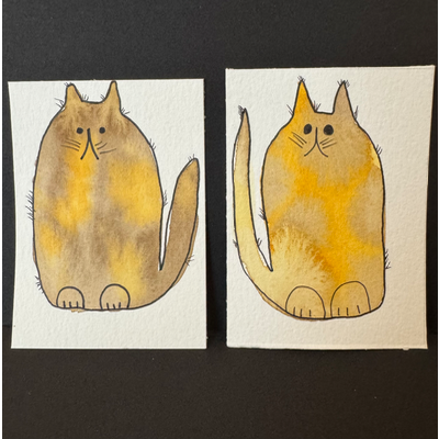 Tortitude — Pair of 2 (Watercolor & Ink ACEOs) aceo art card thumbnail 1
