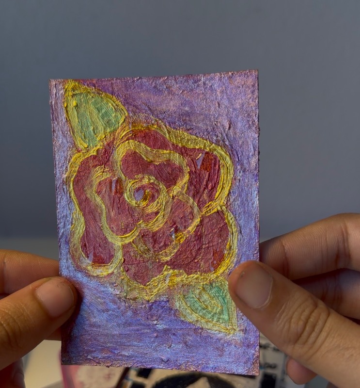 Metallic Rose with Dew Drops ACEO aceo art card