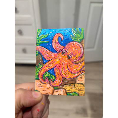 Octopus in the Ocean aceo art card thumbnail 3