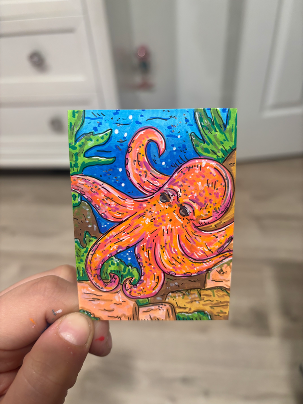 Octopus in the Ocean aceo art card