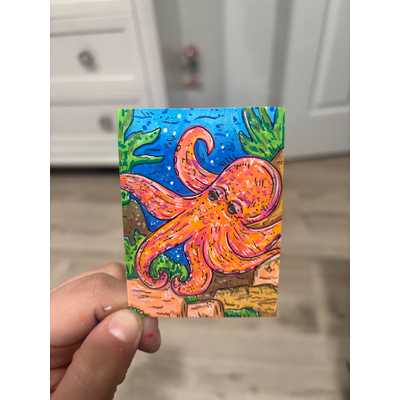 Octopus in the Ocean aceo art card thumbnail 1