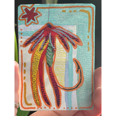 Firefly - abstract fly fishing lure - “let em’ fly” series aceo art card thumbnail 2