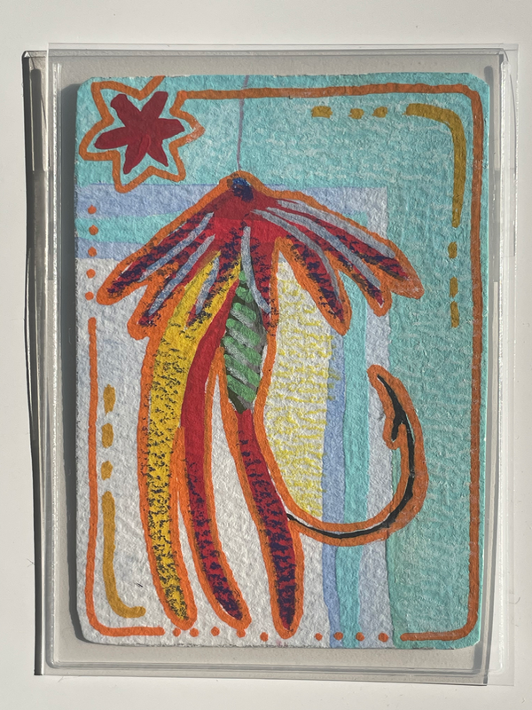 Firefly - abstract fly fishing lure - “let em’ fly” series aceo art card