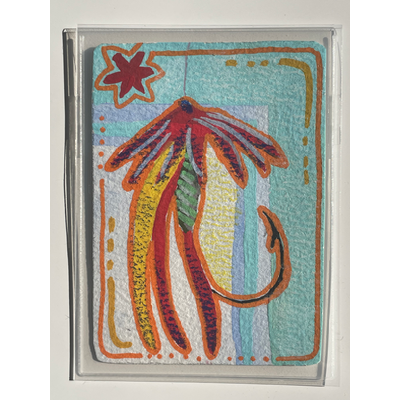 Firefly - abstract fly fishing lure - “let em’ fly” series aceo art card thumbnail 1