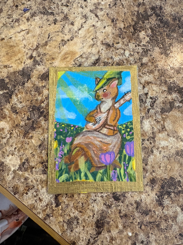 A Ferret and his fiddle! aceo art card