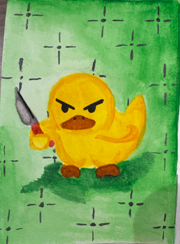 Duckling with a Knife aceo art card