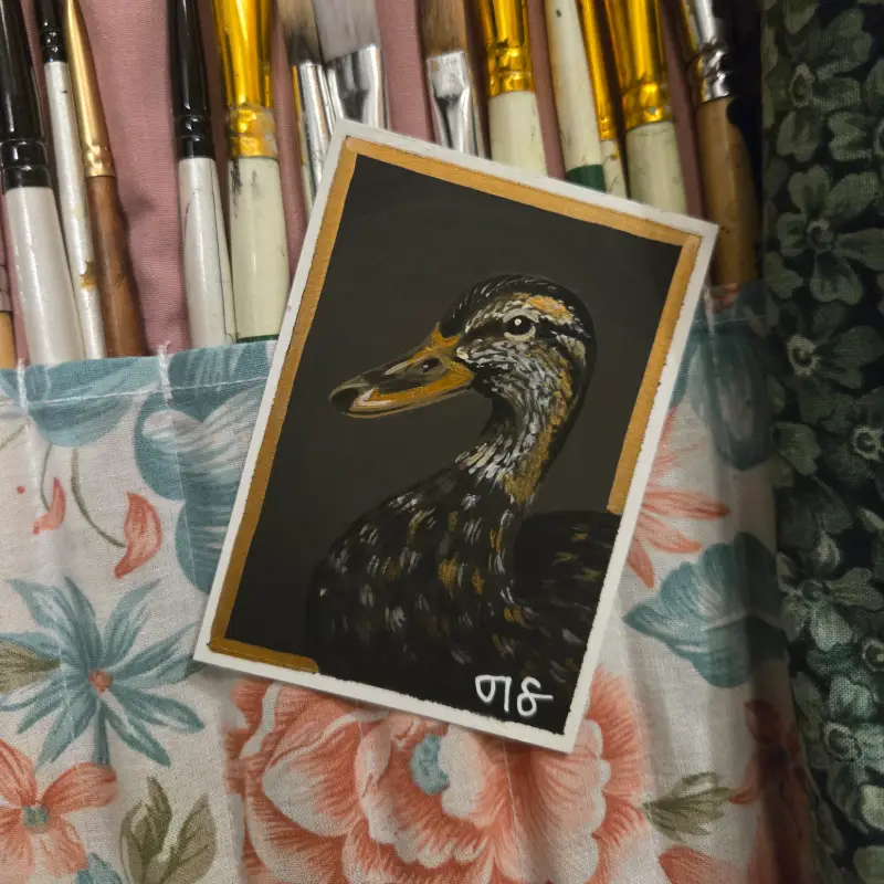 Duck - Gold Framed aceo art card