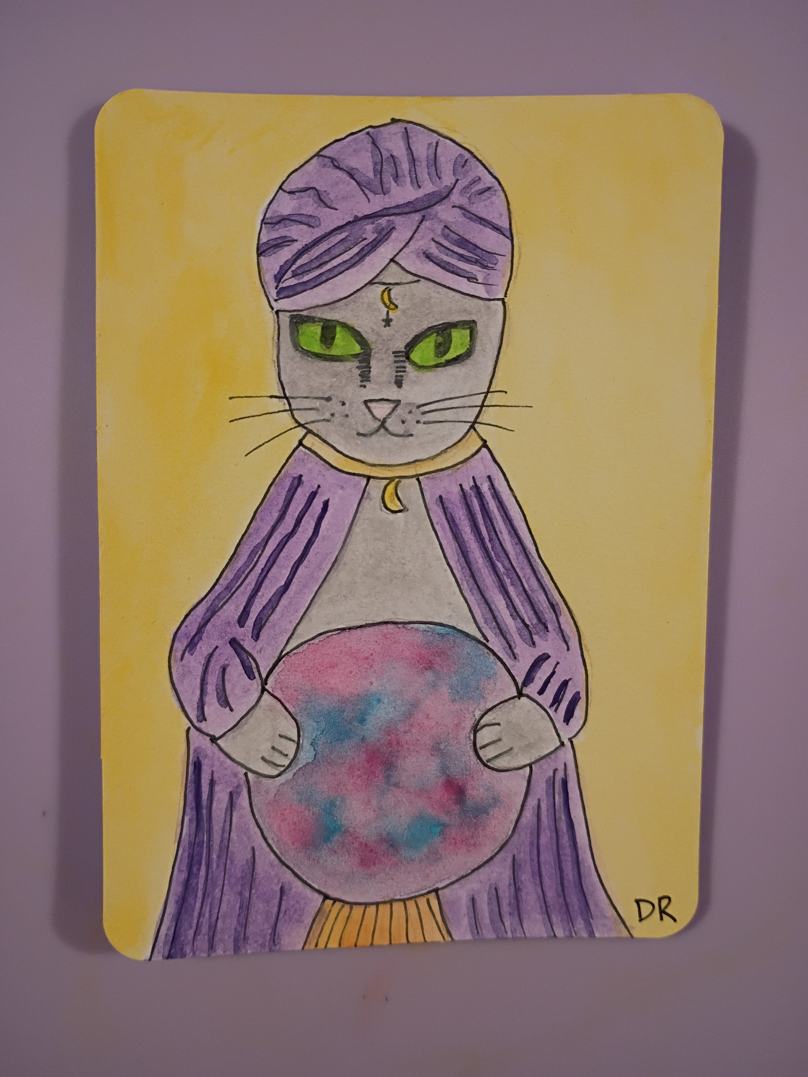 Mystical cat aceo art card