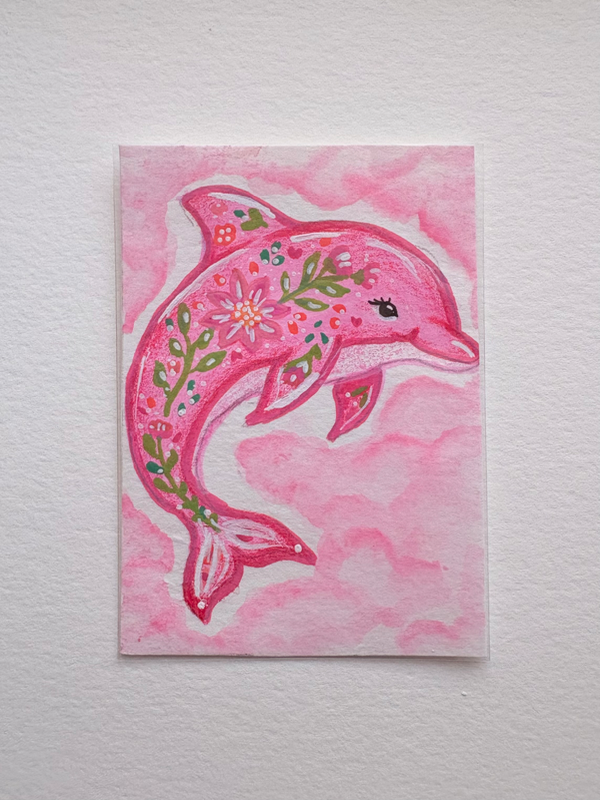 Malibu Cotton Candy Dolphin aceo art card