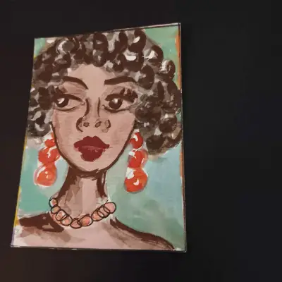 ACEO Art Original Abstract Painting Watercolor Gouache 2.5x3.5 by Karen James aceo art card thumbnail 2