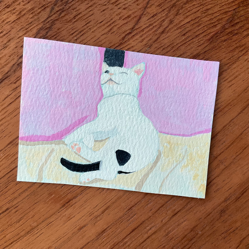 Kitten napping Acrylic Painting aceo art card
