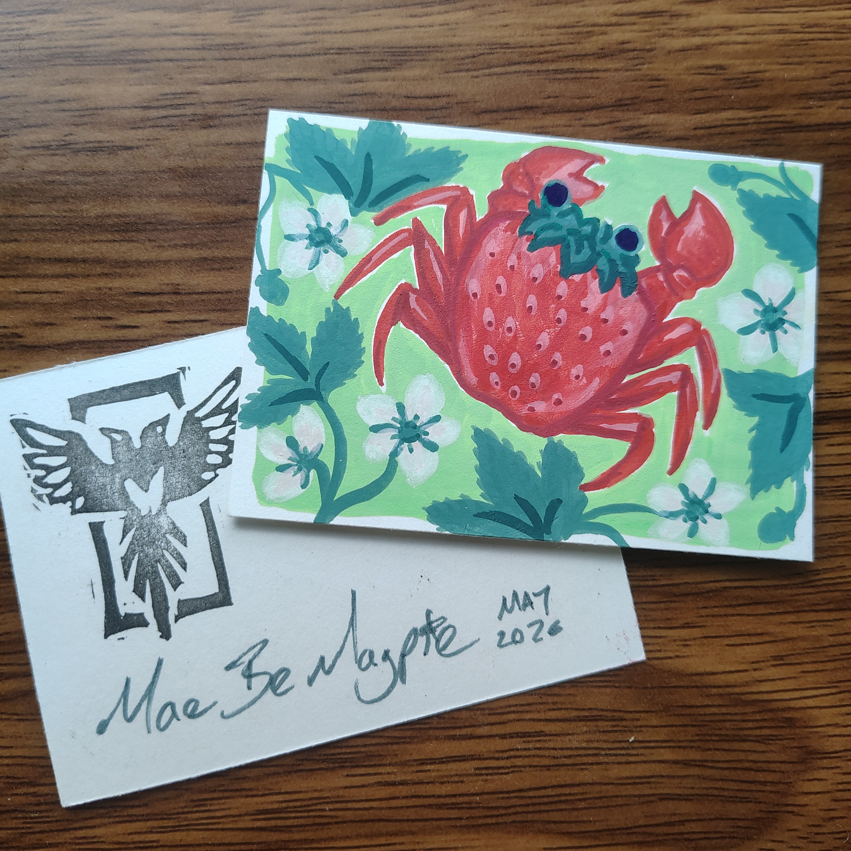 Strawberry Crab (fruit crab series, part 3 of 4) aceo art card thumbnail 2