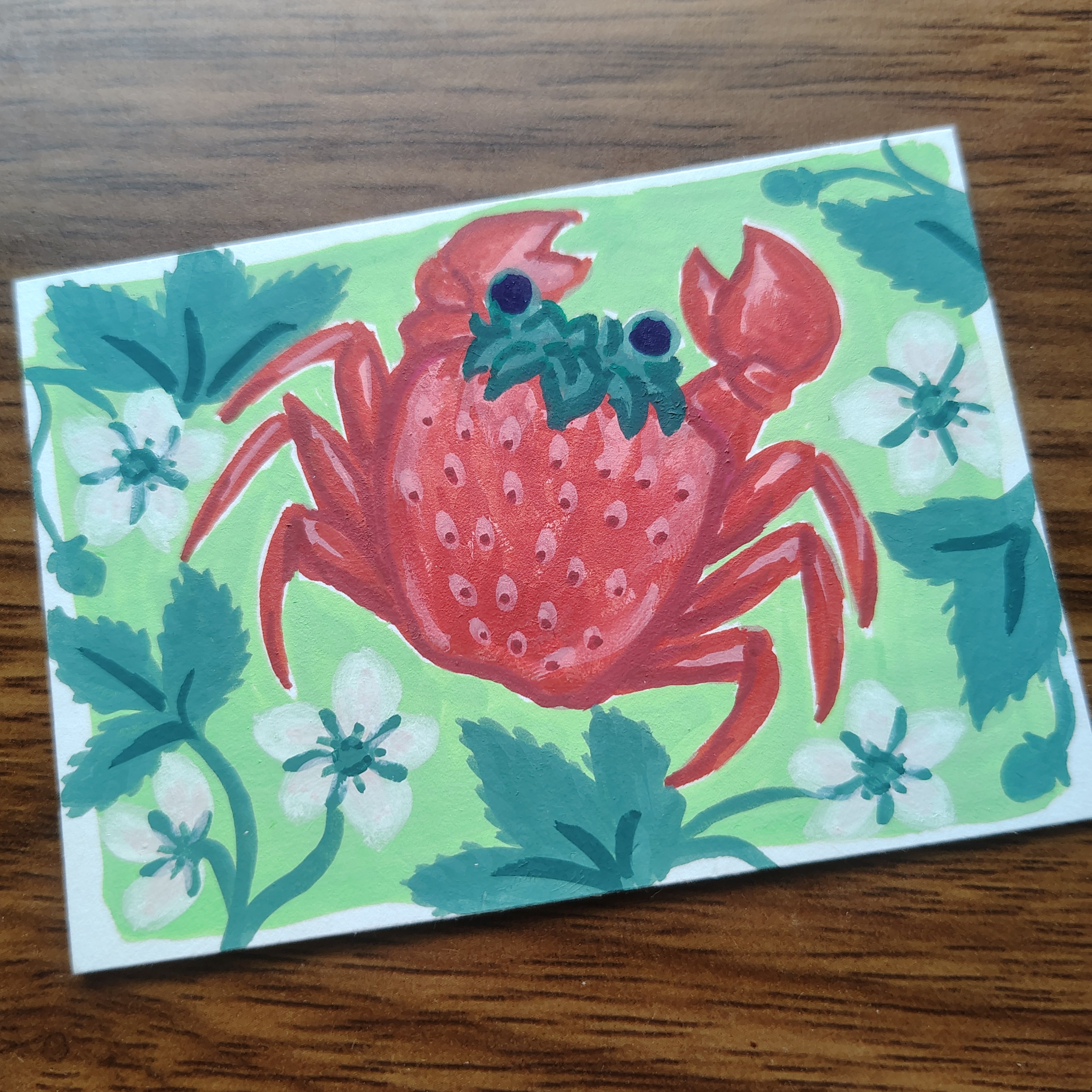 Strawberry Crab (fruit crab series, part 3 of 4) aceo art card