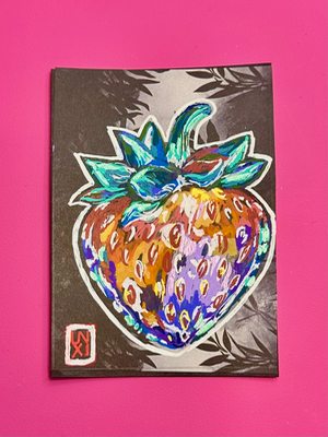 Strawberry in Rainbow Glass aceo art card thumbnail 1