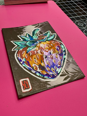 Strawberry in Rainbow Glass aceo art card thumbnail 2