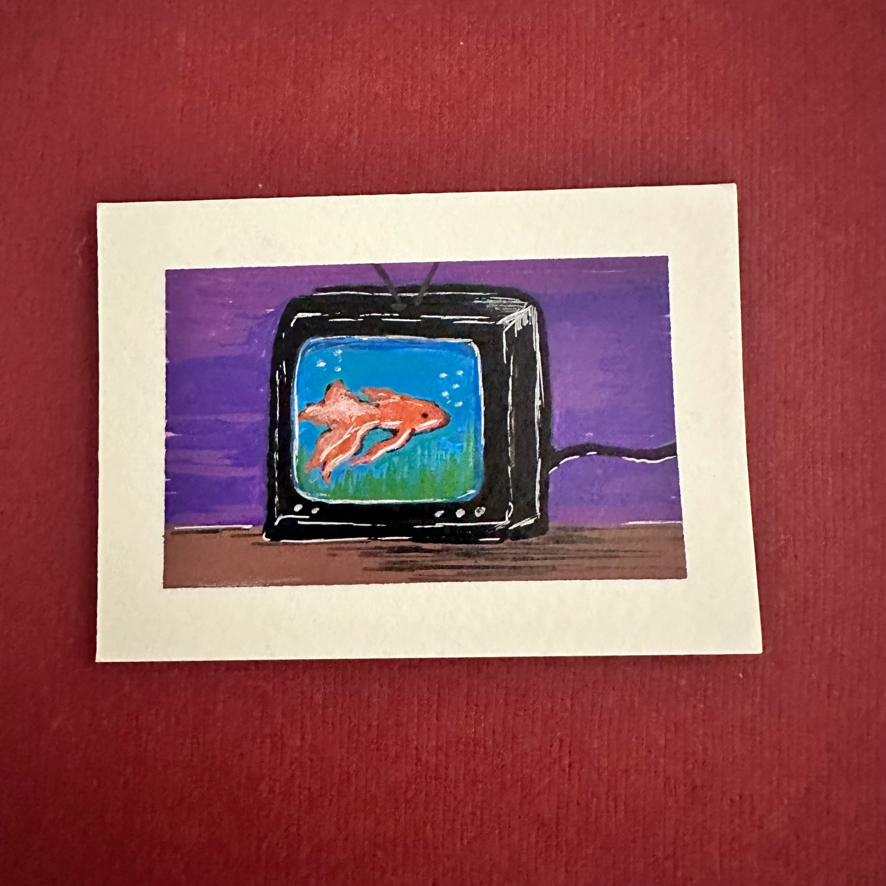 Fish Tv aceo art card