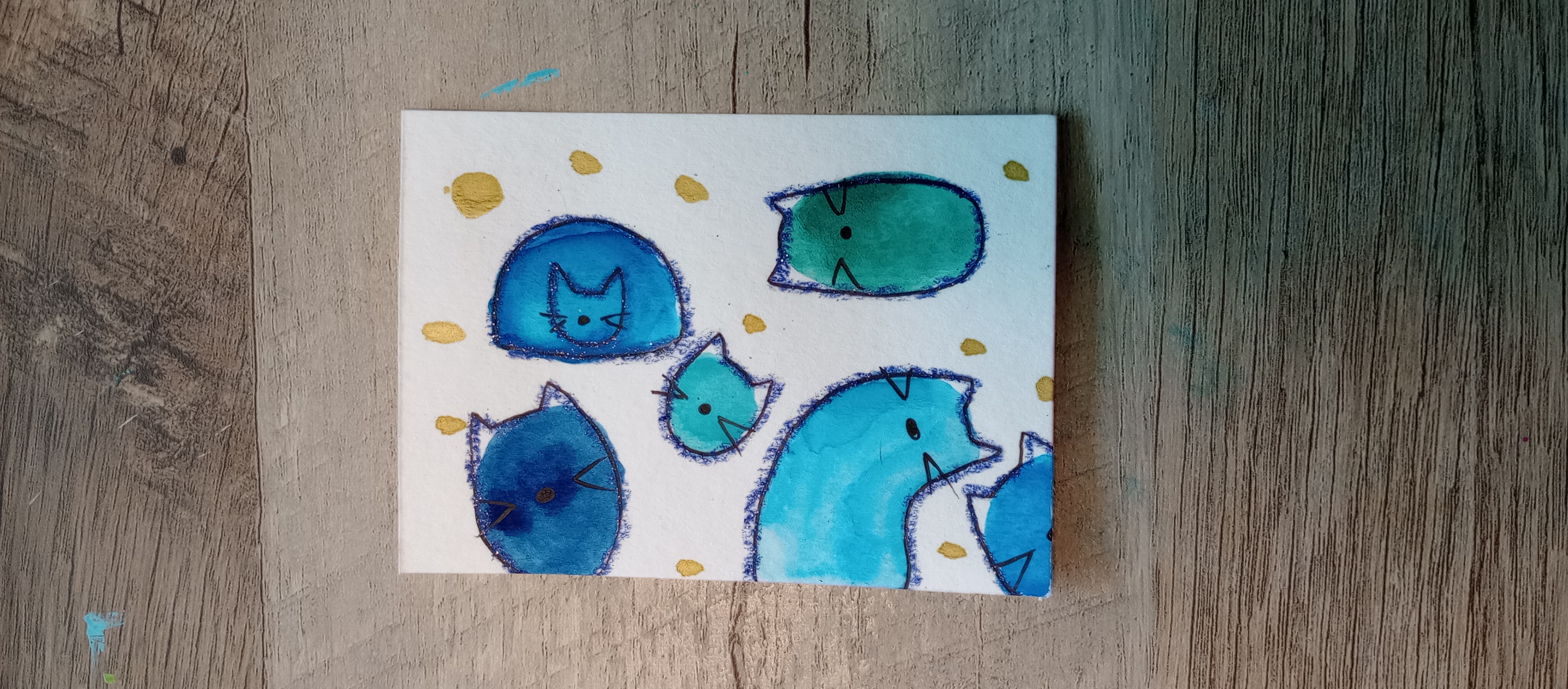 Watercolor Blob Cats aceo art card