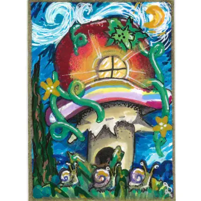 "Tomato Mushroom" | Snail House Under a Moonlit Sky aceo art card thumbnail 1