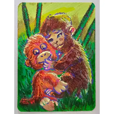 Punch the Monkey aceo art card thumbnail 3