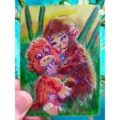 Punch the Monkey aceo art card thumbnail 1