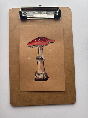 “Lonely Mushroom” Gouache painting aceo art card thumbnail 1