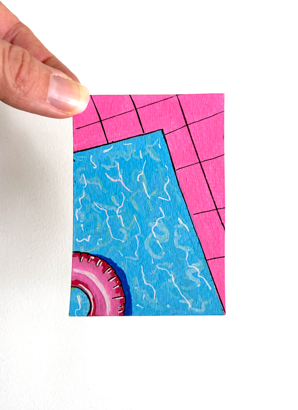 By The Pool aceo art card