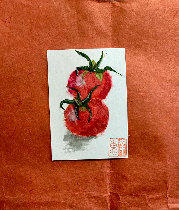 Japanese Washi art - tomatoes x2 aceo art card