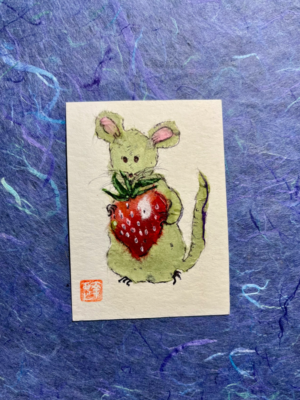 Japanese Washi art - my juicy sweet  treat aceo art card
