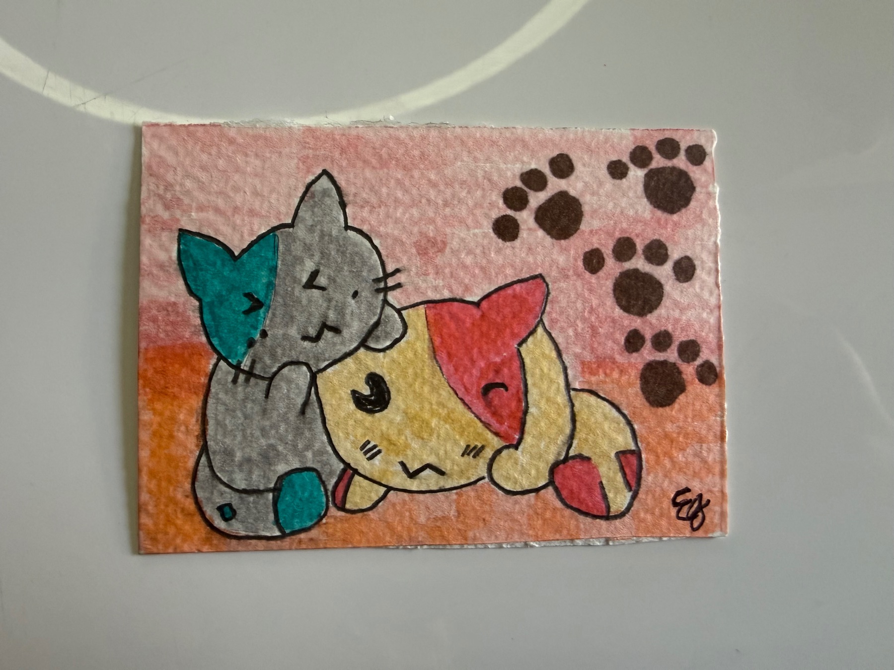 “Yin-Yang Cats” aceo art card