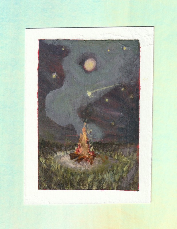 Fire Under the Full Moon aceo art card