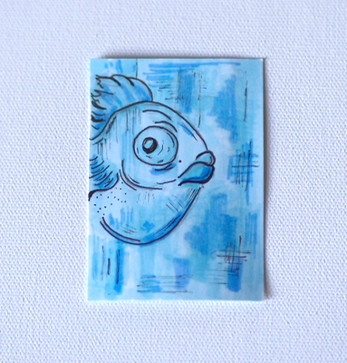 Blue Fish aceo art card thumbnail 1