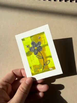 Untitled Flower Mixed Media Painting aceo art card thumbnail 1