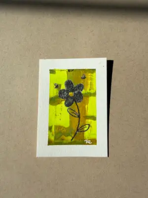 Untitled Flower Mixed Media Painting aceo art card thumbnail 2