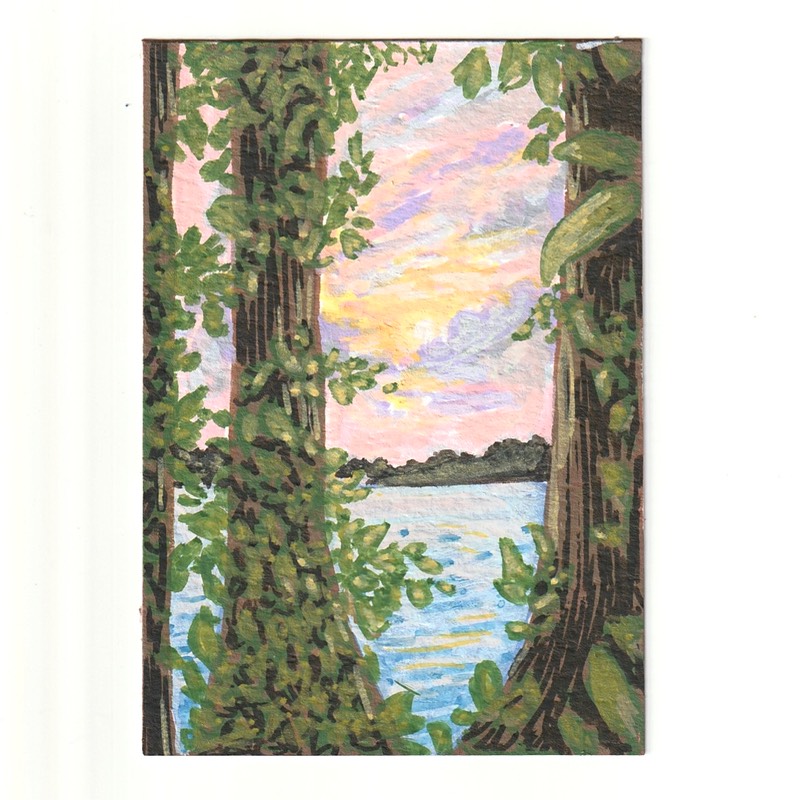 Sunset Over Water aceo art card