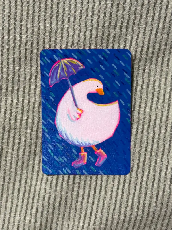 Duck in the Rain #5 aceo art card