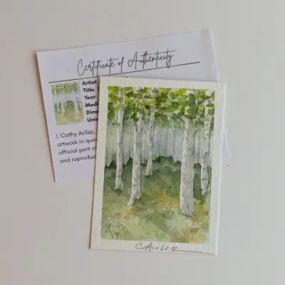 ACEO Original Watercolor Birch Trees aceo art card thumbnail 4