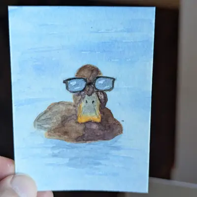 Summer Vibes ACEO Original Watercolor Floating Duck With Sunglasses aceo art card thumbnail 3