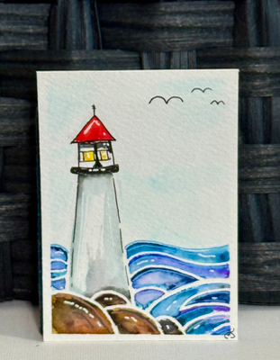 Lighthouse aceo art card thumbnail 3