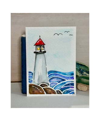 Lighthouse aceo art card thumbnail 1