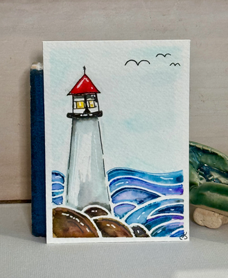 Lighthouse aceo art card thumbnail 2