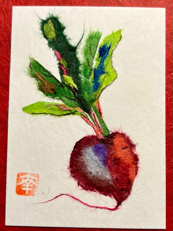 Japanese Washi art- Beet aceo art card