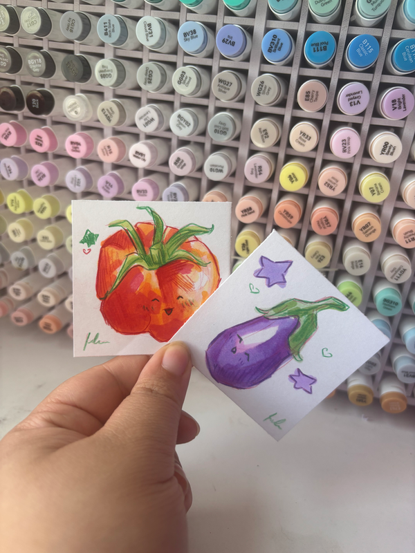 “Peas In A Pod” bundle of two veggie buddies aceo art card